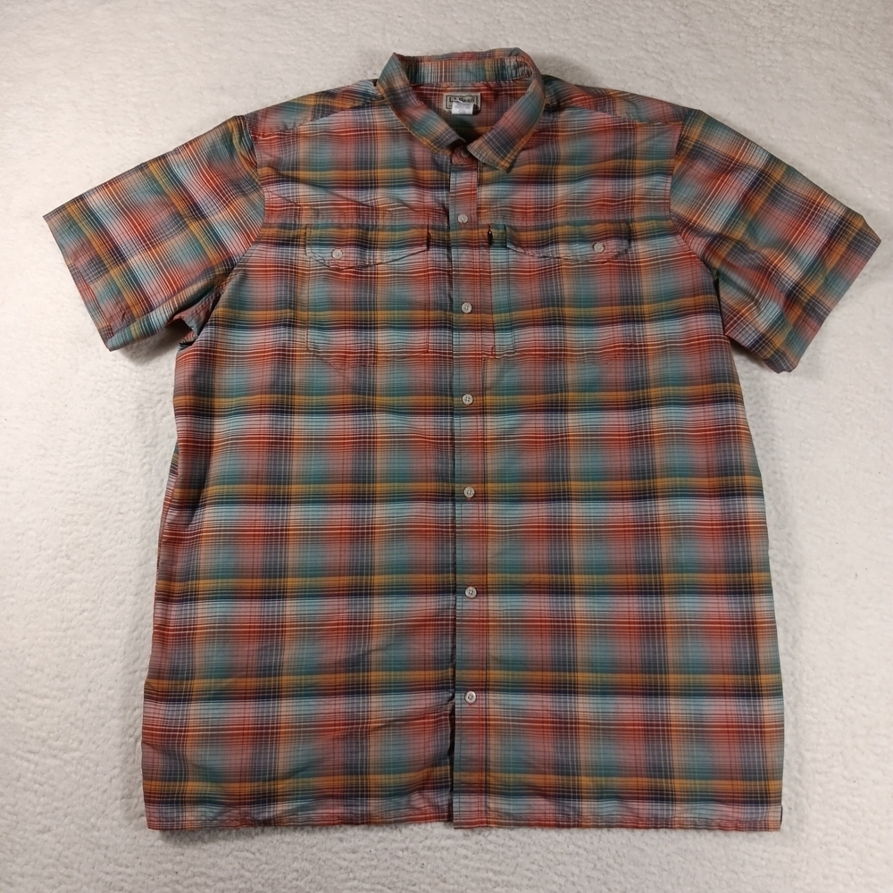 LL Bean Shirt Mens XXL Tall SunSmart Cool Weave Madras Plaid UPF 50 Hike Outdoor